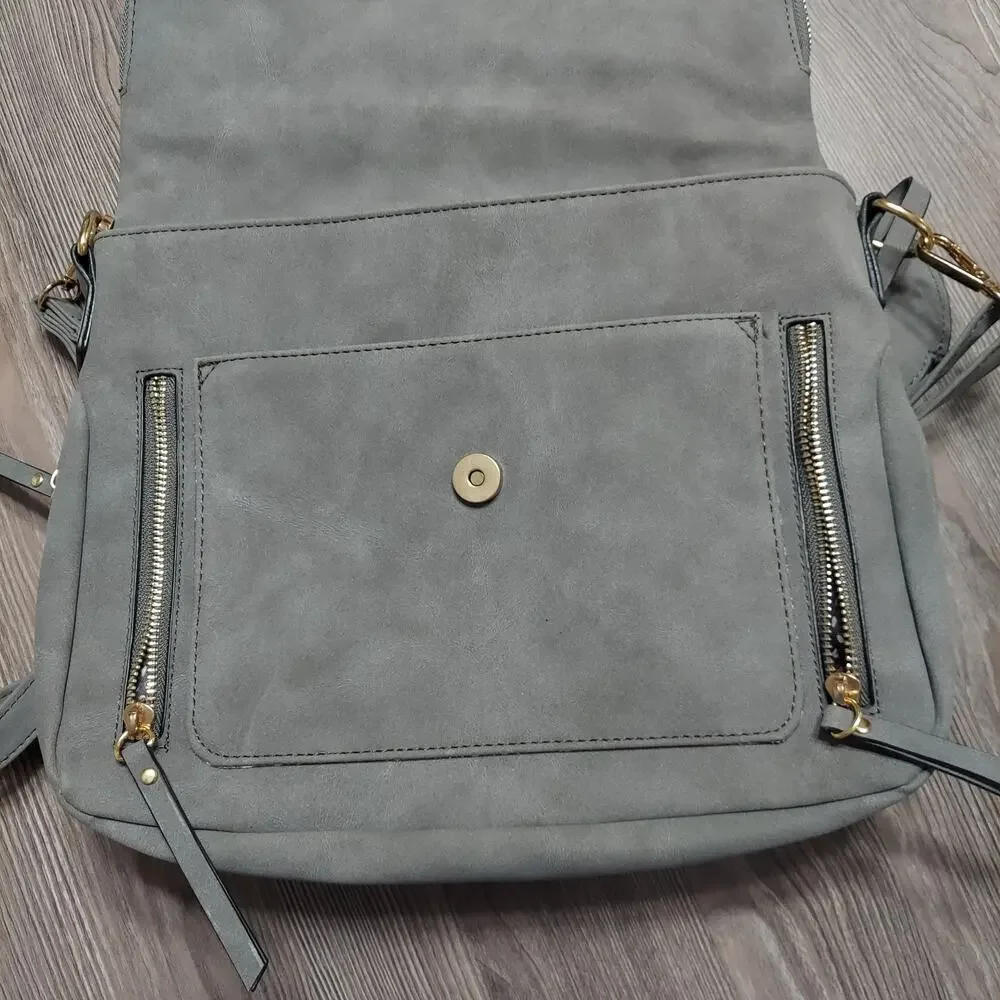 Unbranded Dark Gray Faux Leather Adjustable Strap Shoulder Bag